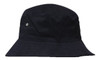 A black brushed sports twill bucket hat featuring a small logo and a wide brim.