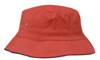 A red Brushed Sports Twill Bucket Hat featuring a wide brim and a small logo detail.