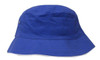 A blue brushed sports twill bucket hat featuring a subtle logo on the side.