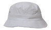 A white bucket hat made from brushed sports twill with a small logo on the side.