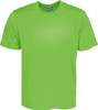 A bright green unisex micromesh T-shirt with short sleeves, featuring a logo on the tag.