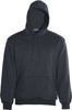 A dark grey unisex pullover hoodie with a kangaroo pocket and a drawstring hood. It features a logo.