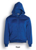 A royal blue unisex zip-through fleece hoodie with a front zip and two pockets, featuring a logo.