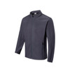 A men's softshell jacket in dark grey with a zip front and side pockets. Features a logo on the chest area.