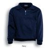 A navy unisex 1/2 zip fleece jumper with a pocket, featuring a brand logo.