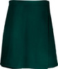 A green girls school skort with a pleated design, featuring a branded logo.