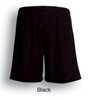 Black unisex football shorts with an elastic waistband, featuring a logo on the back.