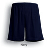 Navy unisex football shorts with an elastic waistband and a logo on the side. Soft fabric suitable for sports.