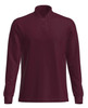 A long sleeve polo shirt in burgundy with a collar and a logo.