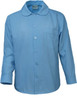 A blue long sleeve school shirt featuring a Peter Pan collar and a chest pocket. The shirt has a button-up front and a logo.