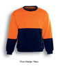 A high-visibility jumper in fluro orange and navy with long sleeves and a crew neckline. It has a logo.