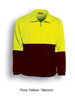 Unisex adults hi-vis 1/2 zip fleece in fluro yellow and maroon, featuring a logo on the chest.
