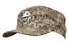 A military cap in digital camouflage pattern, featuring a logo on the front and a curved brim.