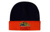 A luminescent safety acrylic beanie in navy and bright orange, featuring a logo on the cuff.