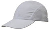 A light grey cap with a curved brim and textured side panels, featuring a logo.