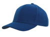 A blue premium American twill college cap with a curved brim and a solid design. It features a logo on the front.