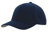 A navy blue cap with a contrast peak under and a logo on the side.