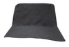 A breathable poly twill child's bucket hat in black, featuring a wide brim and a simple design.