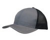 A grey cap featuring breathable poly twill and honeycomb mesh panels, with a curved brim and a logo.