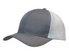 A grey cap featuring breathable poly twill and honeycomb mesh design. It has a curved brim and a logo.