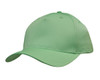 A green cap featuring a curved brim and a plain design, with a logo on the front.