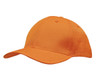 An orange cap with circle perforations, featuring a curved brim and a logo on the side.