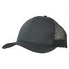 A black organic brushed heavy cotton cap with a mesh back and a logo on the side.