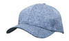 A blue melange cap with a curved brim and a stitched design, featuring a logo on the front.