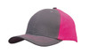 A brushed heavy cotton cap featuring a grey body with a pink contrast on the side and a curved brim.