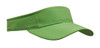 A green sports visor with a wide brim and adjustable band, featuring a logo on the side.