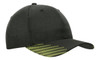 A black cap featuring a peak with a vibrant yellow flash print design and a logo.