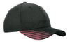 A black baseball cap featuring a pink peak with a repeating dot pattern and a logo on the side.