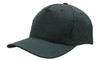A dark green breathable poly twill cap with a curved visor and a plain design, featuring a logo on the front.