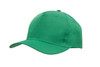 A green breathable poly twill cap with a curved brim and a logo on the front.