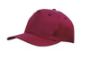 A breathable poly twill cap in a rich burgundy colour featuring a logo.