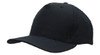 A black breathable poly twill cap featuring a curved brim and an adjustable strap at the back. It has a logo on the front.
