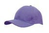 A purple breathable poly twill cap with a rounded crown and a curved brim, featuring a logo.