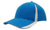 A blue cap with inserts on the peak and crown, featuring white accents and a logo.