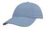 A blue cap with a rounded crown and a curved brim, featuring an adjustable strap at the back.