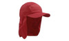 A red Poly Cotton Legionnaire hat with a wide brim and flap for sun protection. It features a logo.