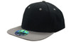A cap featuring a two-tone design in black and grey, with a circular logo on the brim.
