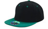 A two-tone cap featuring a black body and a green brim, with a branded logo on the front.