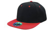A black and red two-tone cap with a flat brim and an attached logo.