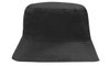 A black breathable poly twill bucket hat with a wide brim and a seamless design. It features a logo.