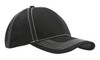 A black cap featuring a hi-tech mesh back and white stitching accents, with a logo present on the front.
