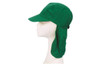 A green cotton twill legionnaire hat with a curved brim and a neck flap displayed on a mannequin head.