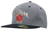 A grey marle flannel cap with a black brim and a logo on the front. It features snap back pro styling.
