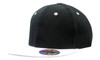 A black premium twill cap with a white brim and a logo on the side.