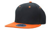 A black and orange snapback cap featuring a flat brim and a prominent logo on the front.