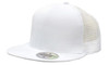 A white cap featuring a mesh back and snap back closure, showcasing a simple and modern design.